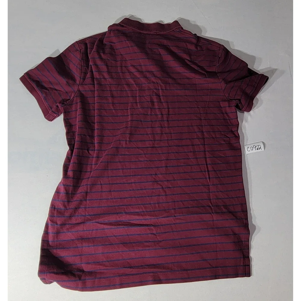 Polo Ralph Lauren Mens Medium Burgundy Navy Striped Pima Soft Touch Polo Shirt